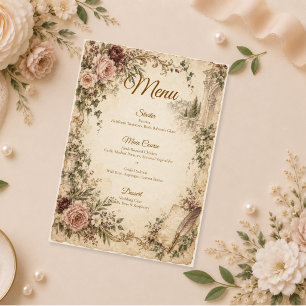 Romantische Vintage-Gartenhochzeit Menükarte