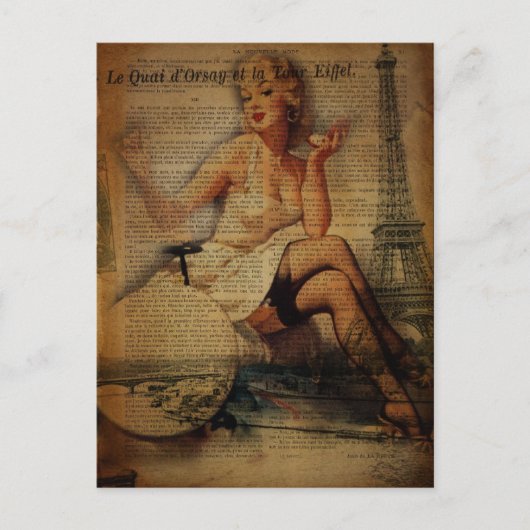 Romantische Vintage Girl Paris Mode Postkarte (Vorderseite)