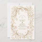 Romantische Vintage Goldflorrahmen-Hochzeit Einladung (Vorderseite)