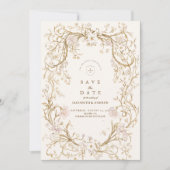 Romantische Vintage Goldflorrahmen-Hochzeit Save The Date (Vorderseite)