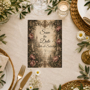 Romantische Vintage-Gotische Hochzeit Save The Date