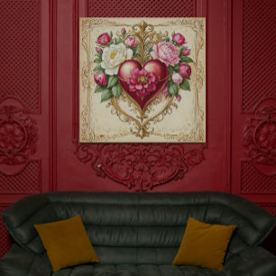 Romantische Vintage-Herz mit Rosen Kunst 💕 Leinwanddruck