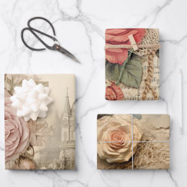 Romantische Vintage Inspirierte Rosa Geschenkpapier Set