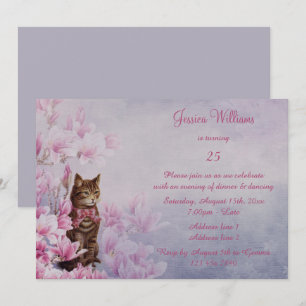 Romantische Vintage Magnolien & Kitten Geburtstag Einladung