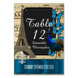 Romantische Vintage Pariser Hochzeit Tischnummer