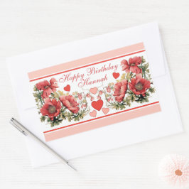 Romantische Vintage Poppies und Herz zum Geburtsta Rechteckiger Aufkleber