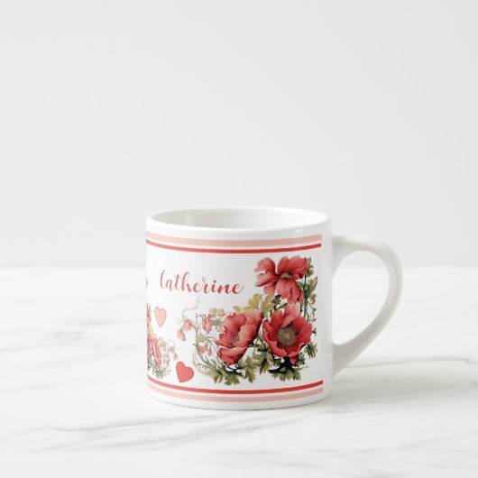 Romantische Vintage Poppies und Herzen Espressotasse (Rechts)