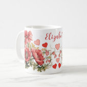 Romantische Vintage Poppies und Herzen Kaffeetasse (Vorderseite Links)