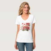 Romantische Vintage Poppies und Herzen T-Shirt (Vorderseite Vollansicht)
