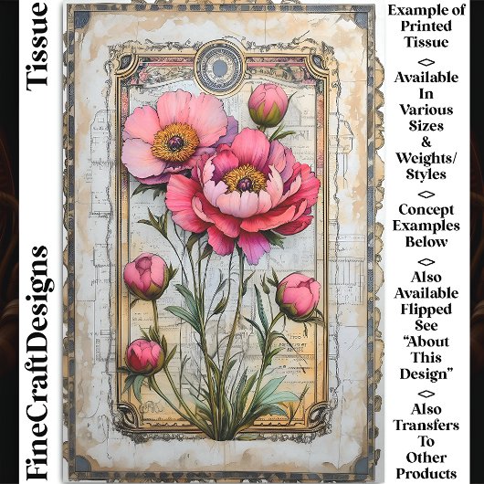 Romantische Vintage Rosa Peonies DA1R Dekoupage Seidenpapier