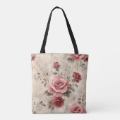 Romantische Vintage Rosa Rose Gemusterte Tasche (Rückseite)