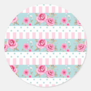 Romantische Vintage Rosa- und Minzfloralmuster Ros Runder Aufkleber