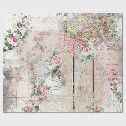 Romantische Vintage Rose Geschenkpapier (Flach)