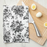 Romantische Vintage Rose grau auf weiß Geschirrtuch<br><div class="desc">Elegante,  nahtlose antike Vintage,  monochrome graue Rose auf weißem Hintergrund.</div>