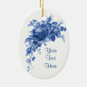 Romantische Vintage Rose in Blau Keramik Ornament (Hinten)