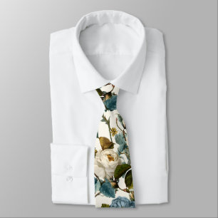 Romantische Vintage-Rosen Weiß Blau Krawatte