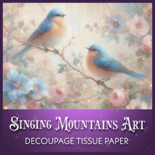 Romantische Vintage-Schwalben und Blüten Decoupage Seidenpapier