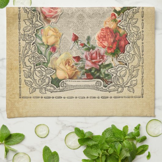 Romantische Vintage skulptierte Rose Küchentuch (Gefaltet)