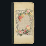 Romantische Vintage skulptierte Rose Samsung Galaxy S5 Geldbeutel Hülle<br><div class="desc">Ebenen von schönen Rose in Pastelltönen von Rosa,  Gelb und Pfirsich in einem dimensionalen verzierten gravierten rustikalen Blumenrahmen auf einem ecru Damast Hintergrund. Anmerkung: Skulptierte,  eingravierte,  geprägte und dimensionale Effekte,  geschichtete,  gealterte oder erodierte Erscheinung,  Texturen und Schatten digital erzielt. Das eigentliche Produkt hat eine flache Oberfläche.</div>