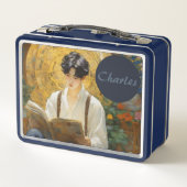 Romantische Vintage Stilkunst des Lesens Metall Brotdose (Rückseite)