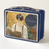 Romantische Vintage Stilkunst des Lesens Metall Brotdose (Vorderseite)