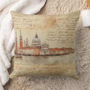 Romantische Vintage-Venedig-Kunst mit Schrift Kissen