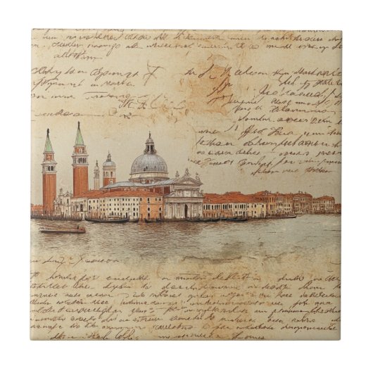 Romantische Vintage Venedig-Kunstwerke mit Skript Fliese (Vorderseite)