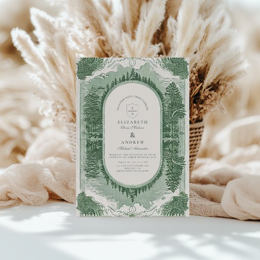 Romantische Vintage Waldlandschaft mit Bergen Einladung