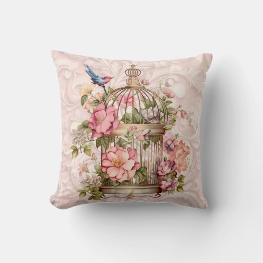 Romantische Vintage Wasserfarbe Blumengeburt Kissen (Vorderseite)