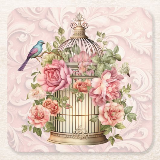 Romantische Vintage Wasserfarbe Blumengeburt Rechteckiger Pappuntersetzer (Vorderseite)