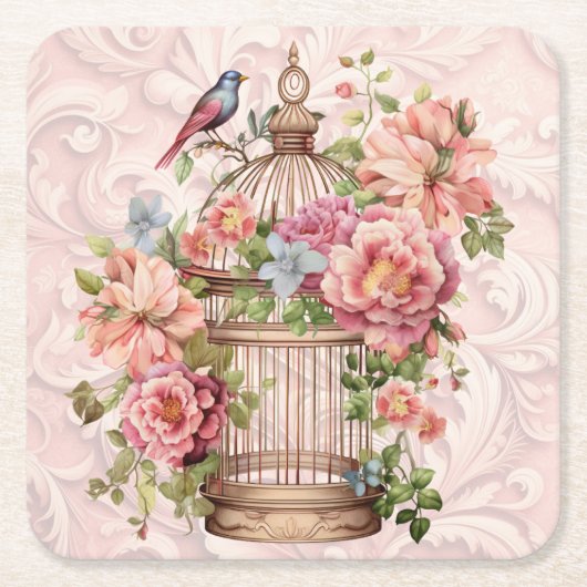 Romantische Vintage Wasserfarbe Blumengeburt Rechteckiger Pappuntersetzer (Vorderseite)