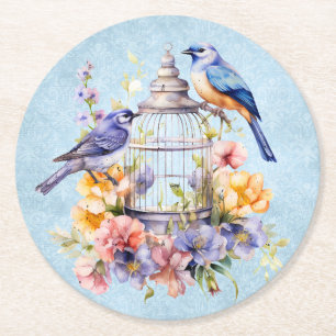 Romantische Vintage Wasserfarbe Blumengeburt Runder Pappuntersetzer