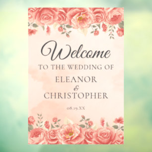Romantische Vintage Wedding Coral Rose Willkommen Fensteraufkleber