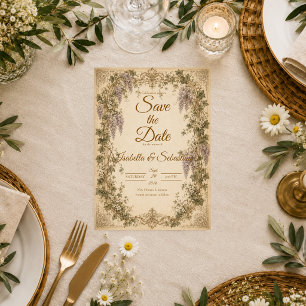 Romantische Vintage-Wisteria-Hochzeit Save The Date