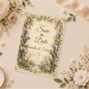Romantische Vintage-Zantedeschia-Hochzeit Save The Date