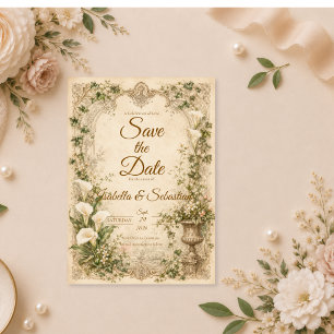 Romantische Vintage-Zantedeschie-Hochzeit Save The Date