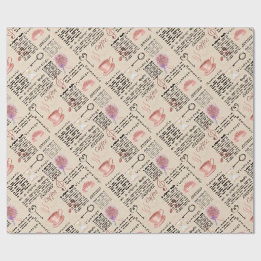 Romantische Vintage Zeitung Geschenkpapier (Flach)