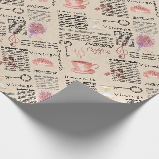 Romantische Vintage Zeitung Geschenkpapier (Ecke)