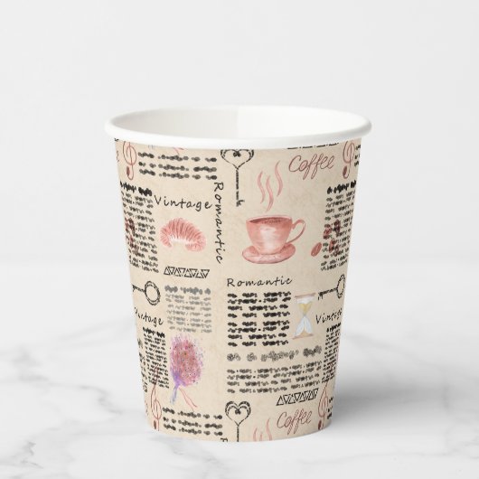 Romantische Vintage Zeitung Pappbecher (Links)