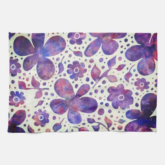 Romantische violette Blume und Blätter Originelle  Geschirrtuch (Horizontal)