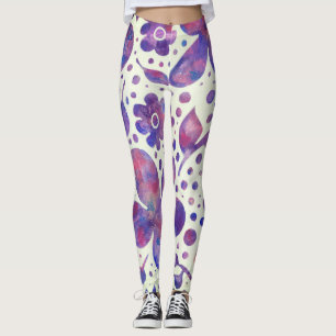 Romantische violette Blume und Blätter Originelle Leggings