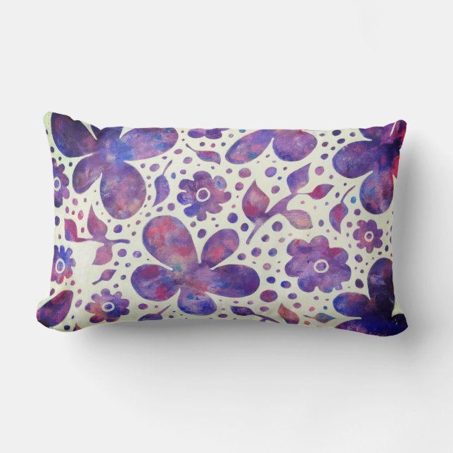 Romantische violette Blume und Blätter Originelle  Lendenkissen (Vorderseite)