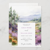 Romantische violette Blume und Waldhochzeiten Einladung (Vorne/Hinten)