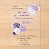 romantische violette Blumen botanische Hochzeit Acryleinladungen (Vorderseite)
