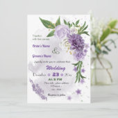 romantische violette Blumen botanische Hochzeit Einladung (Stehend Vorderseite)
