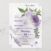 romantische violette Blumen botanische Hochzeit Einladung (Vorne/Hinten)