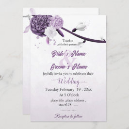 romantische violette Blumen botanische Hochzeit Einladung