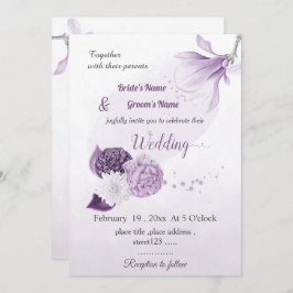 romantische violette Blumen botanische Hochzeit Einladung