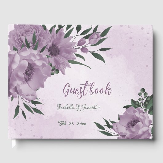 romantische violette Blumen botanische Hochzeit Gästebuch (Vorderseite)