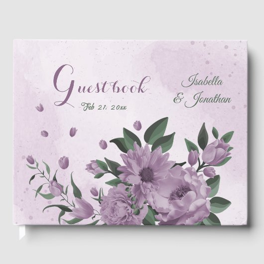 romantische violette Blumen botanische Hochzeit Gästebuch (Vorderseite)